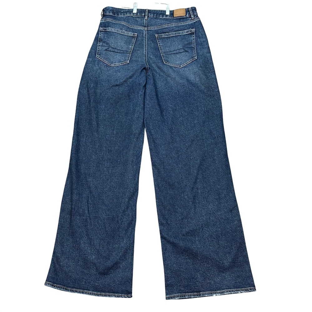 American Eagle Jeans Womens 14 34x35 Dark Wash 5 Pocket Wide Leg Stretch Flare - Picture 5 of 16